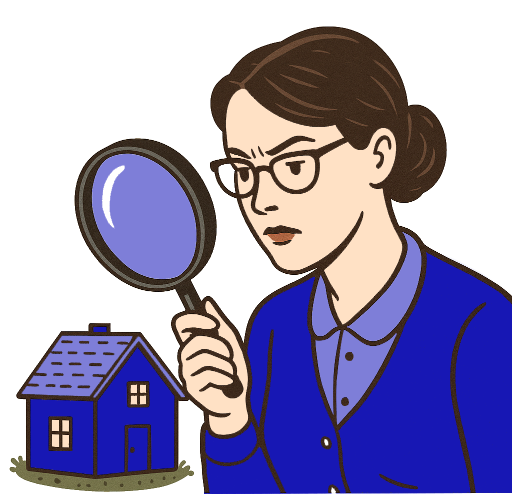 Woman inspecting house illustration